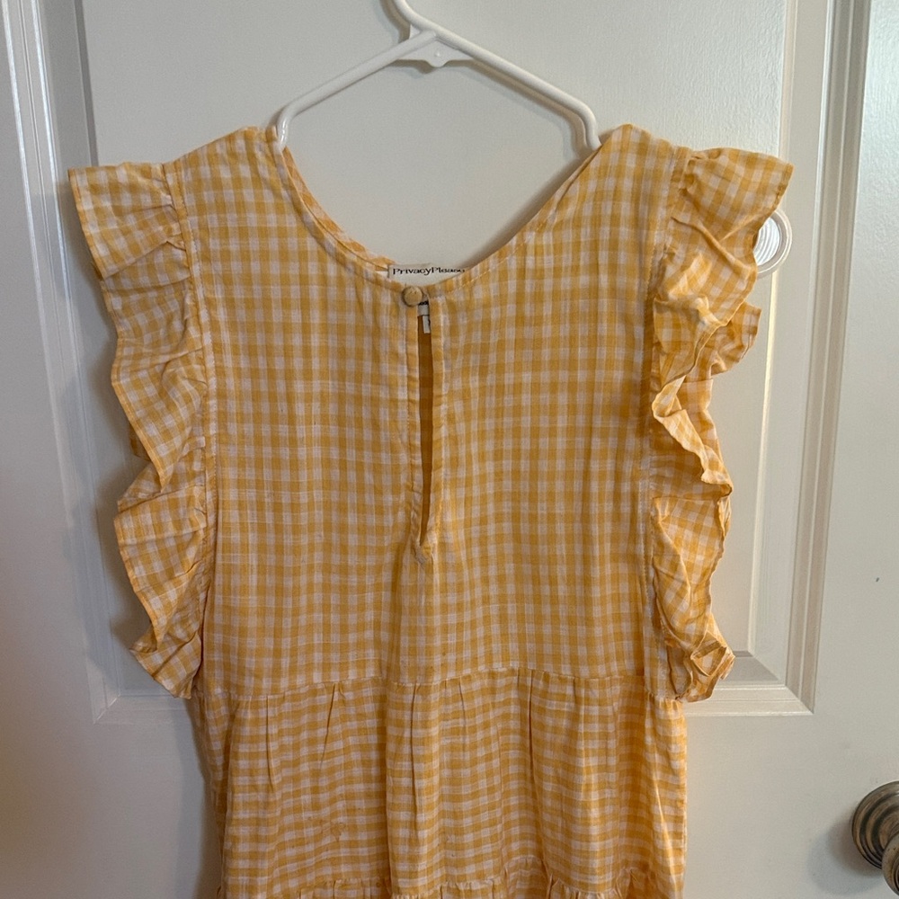 Yellow Gingham Ruffle Mini Dress - Picture 2 of 4